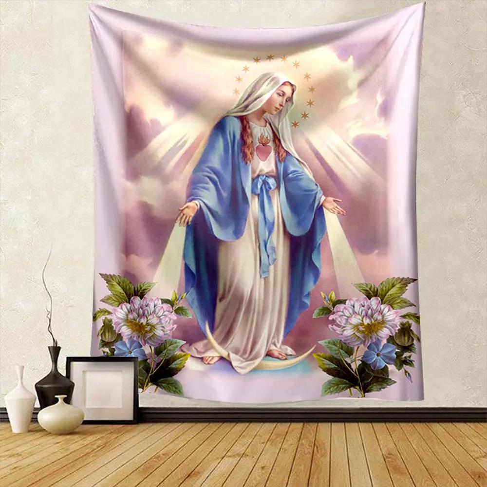 Mother of Christian Faith Jesus Tapestry for Bedroom Wall Apartment Wall Hanging Blessed Virgin Mary Living Room Decoration Gift