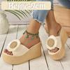 Aphixta Beige Summer 9cm Wedge Heels Slippers Women Bohemian Sunflower Mulers 4cm Platform Sandals Clog Shoe Slides Plus Size 43