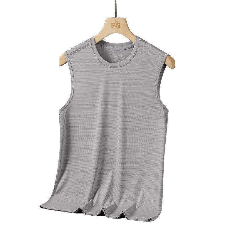 Men s Ice Silk Sleeveless Sports Vest - Breathable, Solid Color Running Top L
