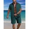 Men's  Color Block Knit Set Short Sleeve Shorts 2-Piece Summer Casual