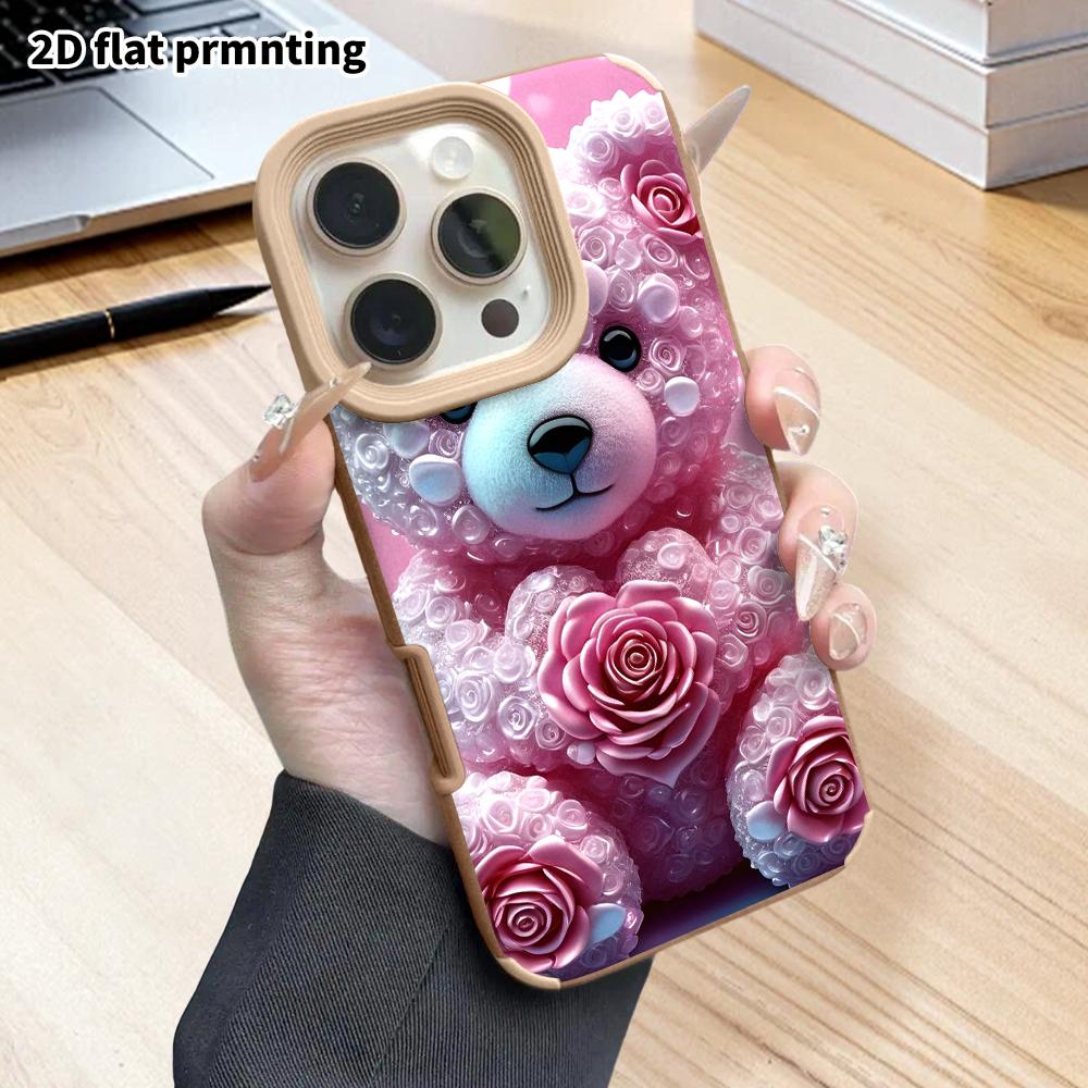 Phone Case: 2D flat lambskin suitable for iPhone 18, 17, 16, 15, 14, 13 Pro film protective case, crystal little bear, Christmas and Halloween gift