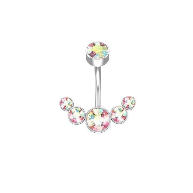 New Stainless Steel Colored Round Zircon Rhinestones Crystal Belly Button Ring Tassel Pendant Belly Button Body Jewelry Piercing