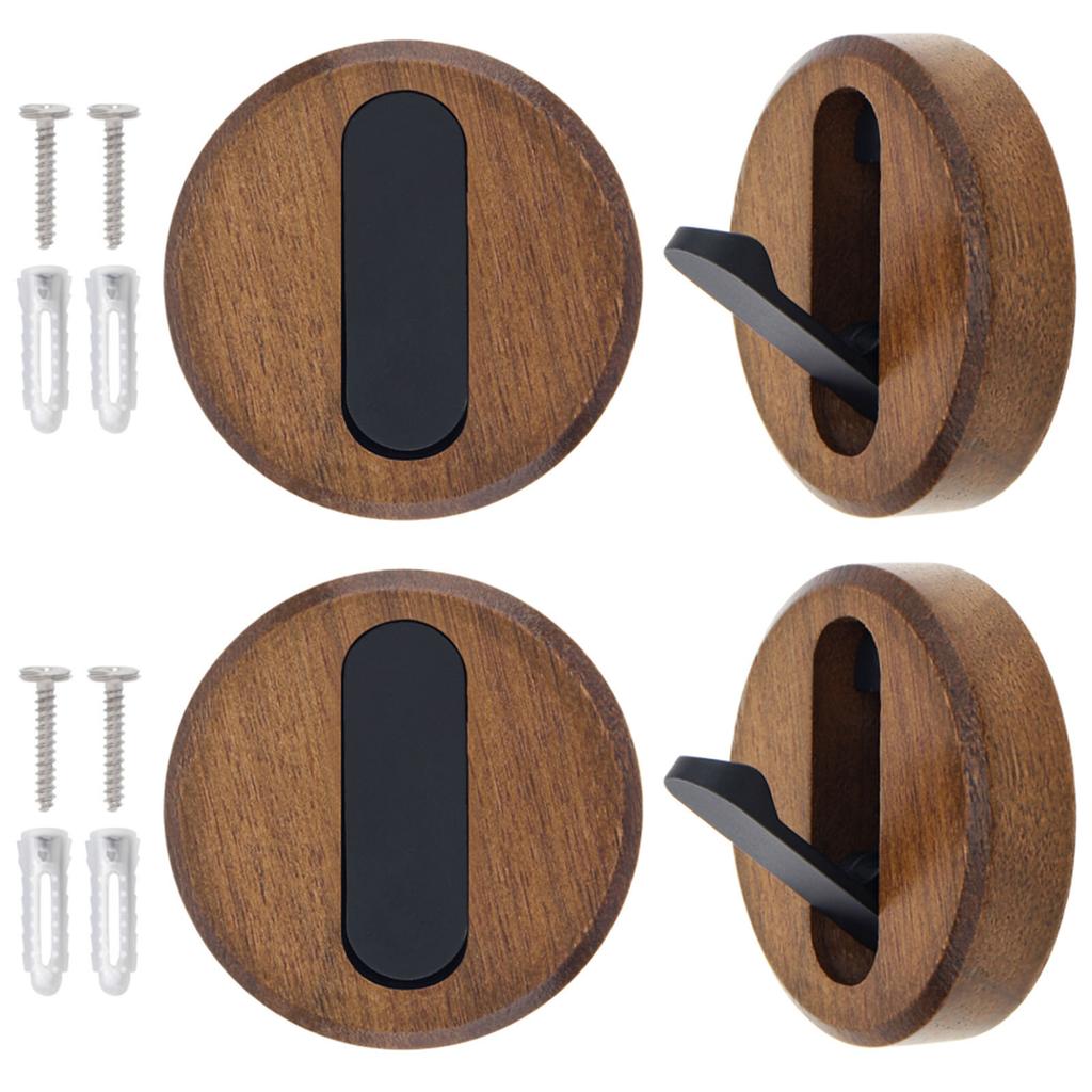 4PCS Folding Coat Hooks Wooden Round Farmhouse Foldable Wall Hooks for Hanging Clothes Towels Hat Backpack Purse Black