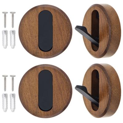 4PCS Folding Coat Hooks Wooden Round Farmhouse Foldable Wall Hooks for Hanging Clothes Towels Hat Backpack Purse