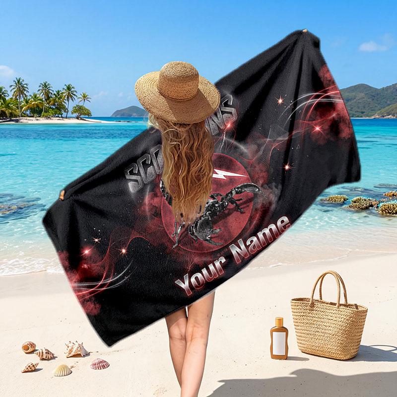 Scorpions Customized Name Text Beach Towel, Soft Absorbent Towel Beach Pool Travel Personal Gift