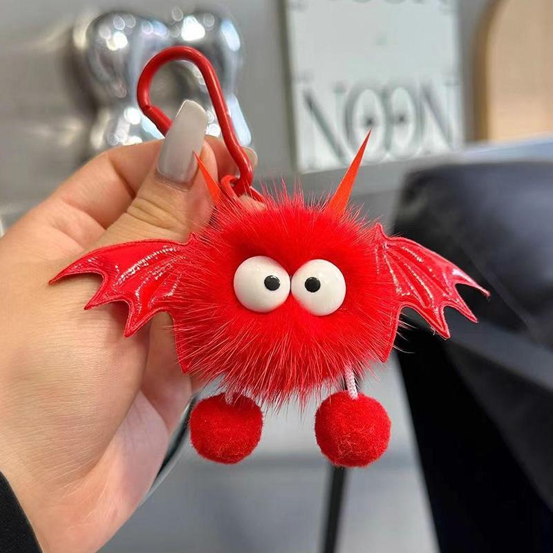 Halloween Faux Mink Fur Little Bat Little Devil Backpack Pendant Plush Keychain
