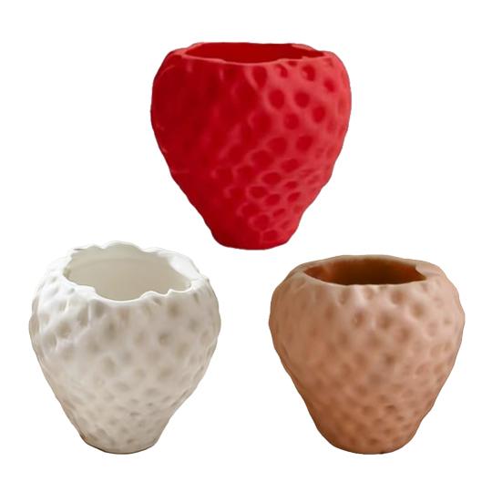 3D Printed Flower Pot, Realistic Strawberry Mini Planter, with Matte Fresh Color Desktop Decor, Gift for Birthday Housewarming