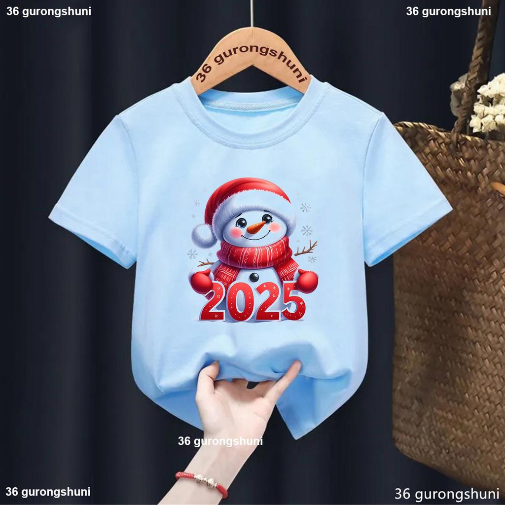 Pink Christmas Tree Graphic Print T-Shirt Girls for Children'S New Year Clothes Christmas Party T Shirt Fashion New Boys Tshirt