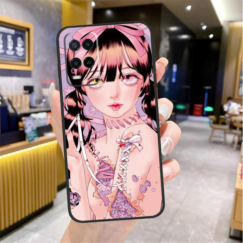 Cartoon Girl Aesthetic Case For Oppo A96 A76 A16 A17 A18 A60 A80 A40 A38 A58 A78 A98 A94 A74 A54 A15 A57 A77 A5 Pro