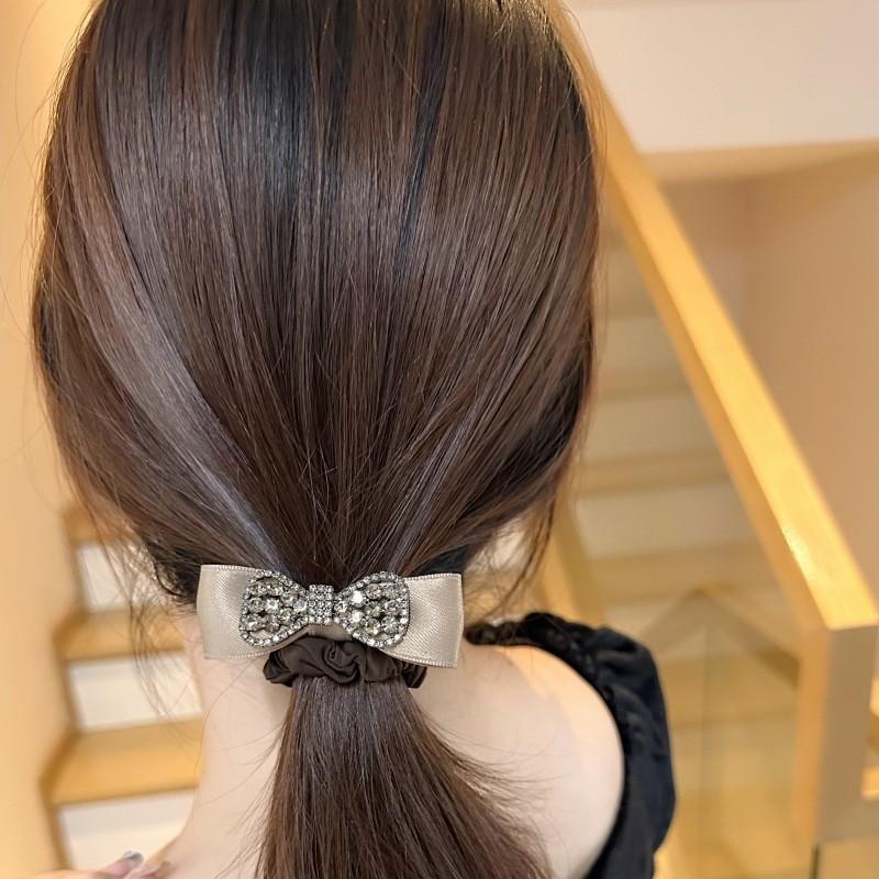 Bow Tie Rhinestone Hair Tie High-end Hair Tie Black Temperament Ball Hair Accessories Small Intestine Circle Hair Tie