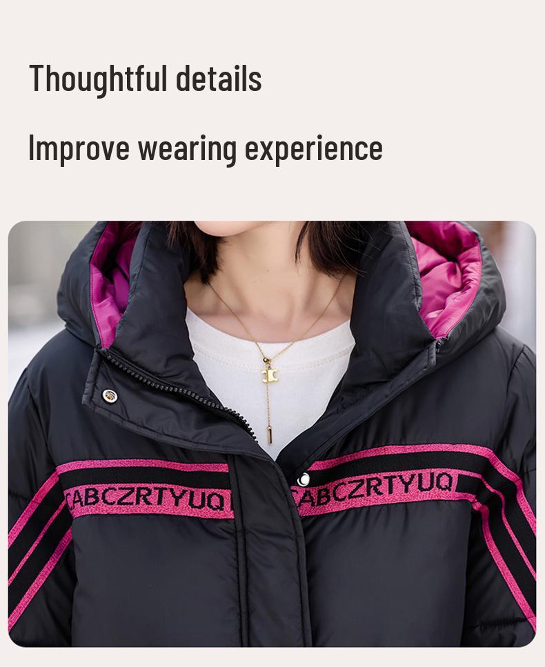 2025 Winter Fashionable Korean Hooded Cotton Jacket with Ribbon Patchwork