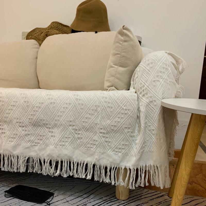 Nordic Cotton Sofa Throw Blankets Outdoor Camping Picnic Large Blanket Leisure Relax Beach Towel White Travel Rug Tassels Linen