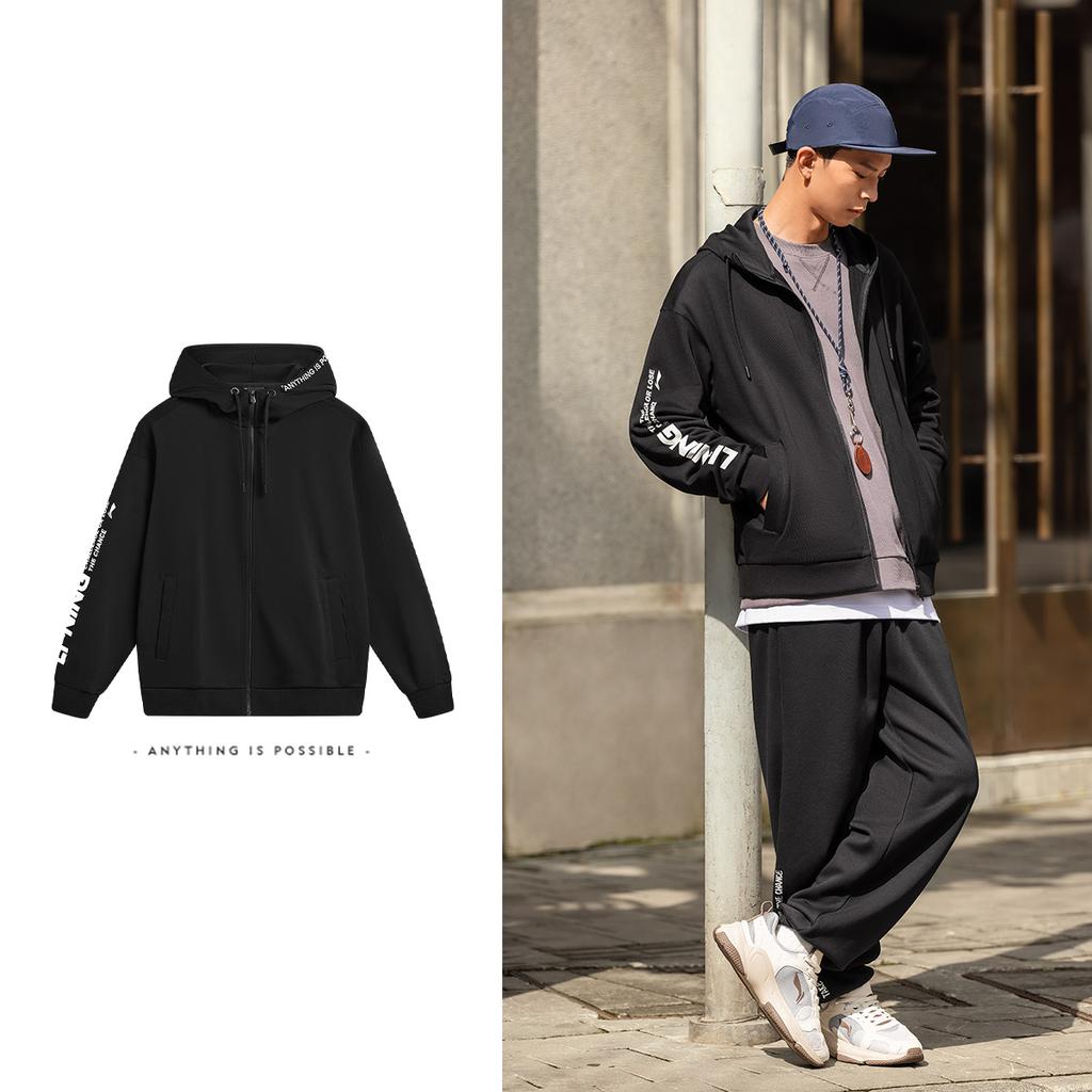 Li Ning Sports Lifestyle Series Letter Logo Fleece Infrared Warm Antibacterial Hoodie Long Sleeve Early Autumn Sweatshirt Unisex Sweatshirt AWDTB39-2