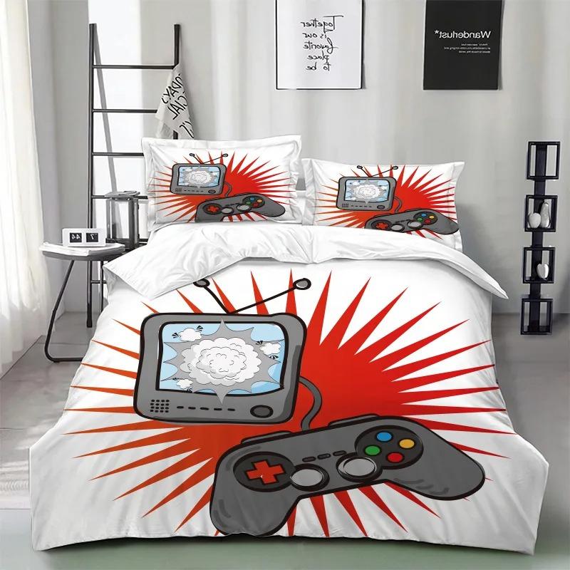 

2/3 piece gamepad print duvet cover, pillowcase, four seasons bedding set, bedroom decoration gifts for boys and girls 135x200cm