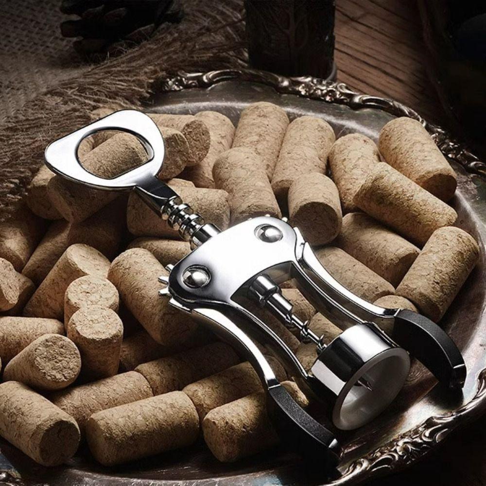 Kitchen Gadget 2 in 1 Wine Corkscrew Stainless Steel Manual Bottles Opener Spring Loaded Wine Bottles Cork Remover Family Dinner