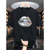 Men's Three-Dimensional Lip Print Trendy T-Shirt, Regular Fit, Outdoor Commuting Casual Top, Unique Design, Breathable and Versatile for Daily Wear