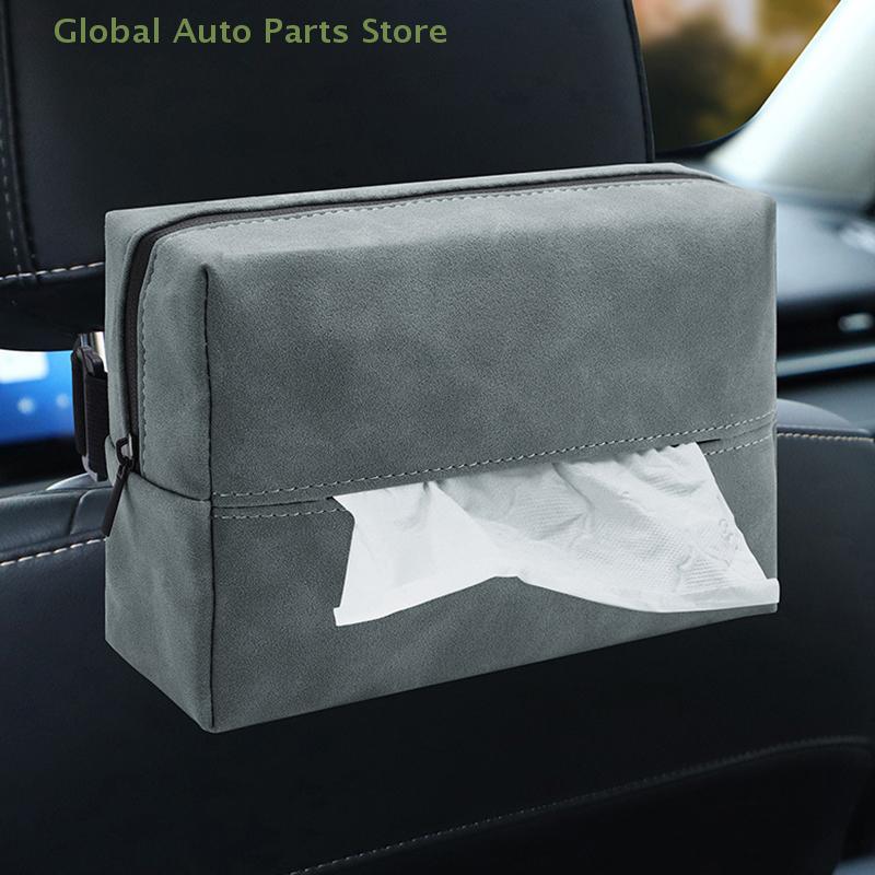 Boîte à mouchoirs en cuir nappa pour voiture, accoudoir central, pare-soleil, siège arrière, avec sangle de fixation