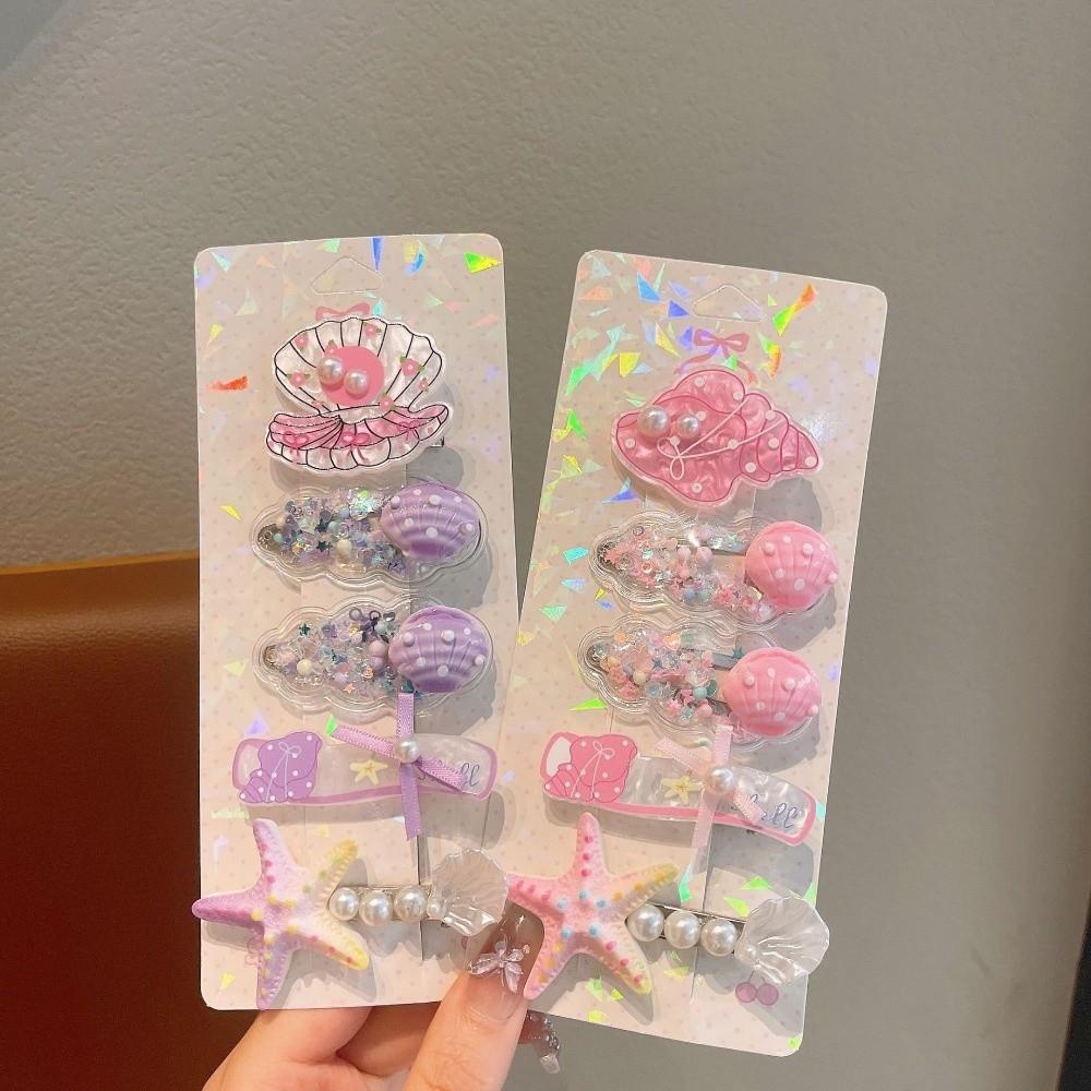 5pcs/Set Ocean Theme Shell Hair Clips Side Clip Style Headwear Cute Starfish Hairpins For Girls