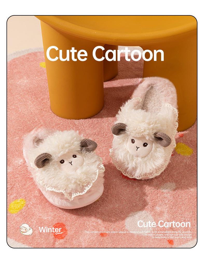 Kids' Plush Little Sheep Cotton Slippers - Cute & Cozy for Fall/Winter 2025