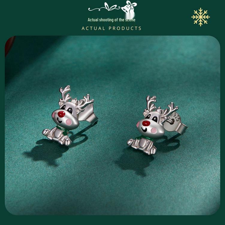 Yinziyun Reindeer Stud Earrings: Cute s925 Sterling Silver Deer Design - Perfect Christmas Gift for Women