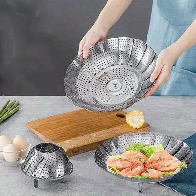 21cm Stainless Steel Food Steamer Bowl Vegetable Fruit Steamer Basket Steaming Rack Drawer Kitchen Folding Steamer