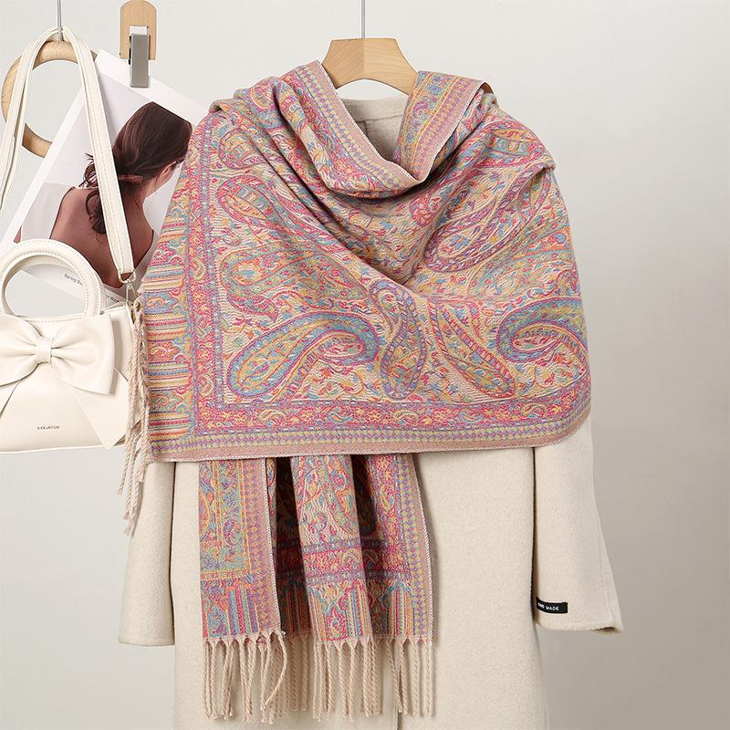 

Высококачественный женский шарф Осенне-зимняя шаль Двусторонний шарф из пряжи с сердцевиной Утепленный теплый шарф 65*180cm