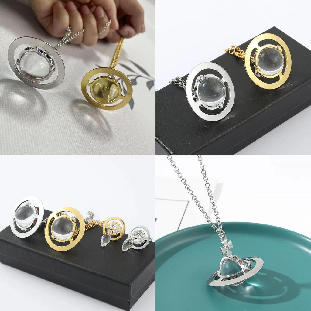 Elegantes von Vivienne Saturn inspiriertes Halsketten- und Ohrring-Set mit Kristallakzenten