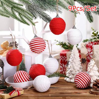 9PC/Set Foam Home Decor Christmas Ball Ornaments Window Decoration With Twine Hanging Loop Farmhouse Hanging Decorations Party