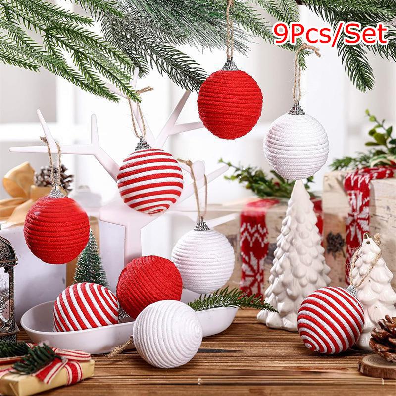 9PC/Set Foam Window Decoration Linen Rope Xmas Tree Christmas Ball Ornaments Home Decor Hanging Decorations Farmhouse