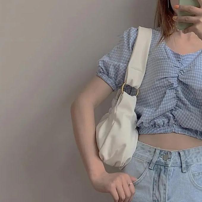 WTEMPO Simple Black White Cloud Bags Women Faux Leather Folds Handbags Casual Versatile Soft Commuter Underarm Bags