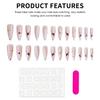 Pink White Long Fake Nails with Line Print Durable & Never Splitting Comfort Fake Nails for Working Dating or Partying