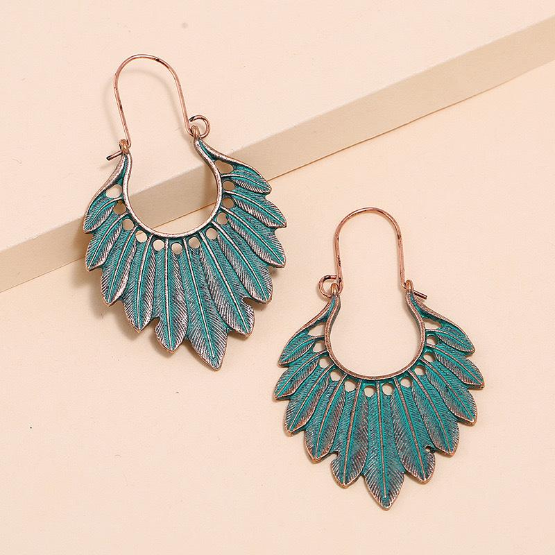 Turquoise Earrings, Vintage Owl Geometric Dream Catcher Feather Fringed Earrings Female