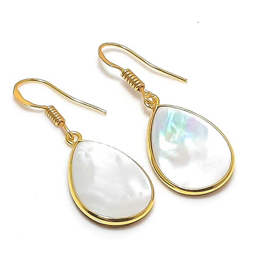 Orecchino Gioiello Fatto a Mano in Argento Sterling 925 con Gemma Madreperla 1,58" KJ-756