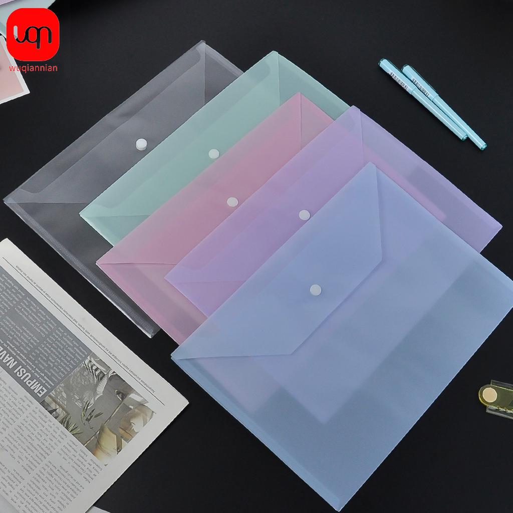 WQN-5PCS PP Plastic Envelope Clear Reusable Plastic Envelope Waterproof Folder with Button A4 Size For School Office Supplies