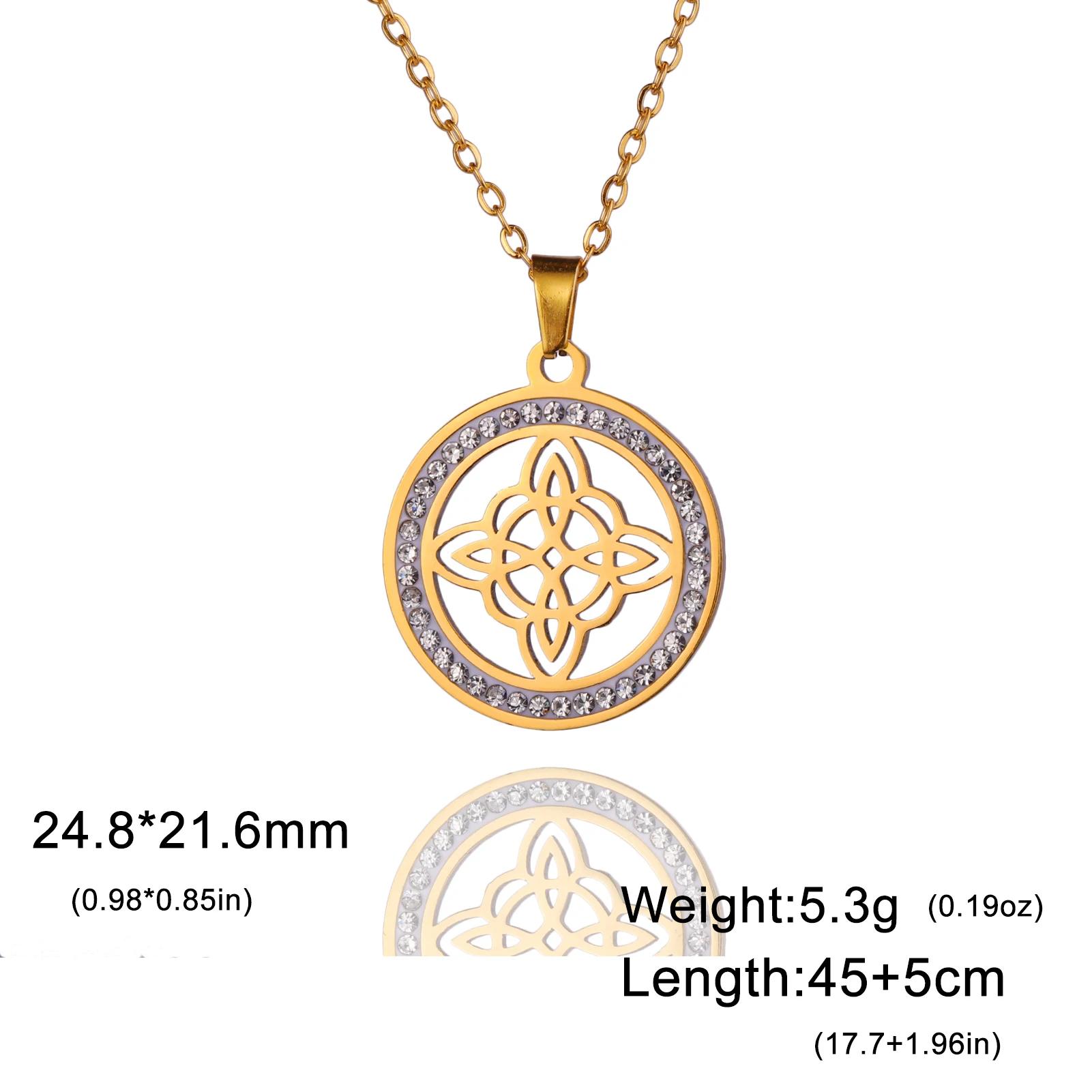 

Ladies Transparent Haoshi Round Pendant Necklace Stainless Steel Celtic Witch Knot Pendant Couple Talisman Witchcraft Jewelry 45-50CM