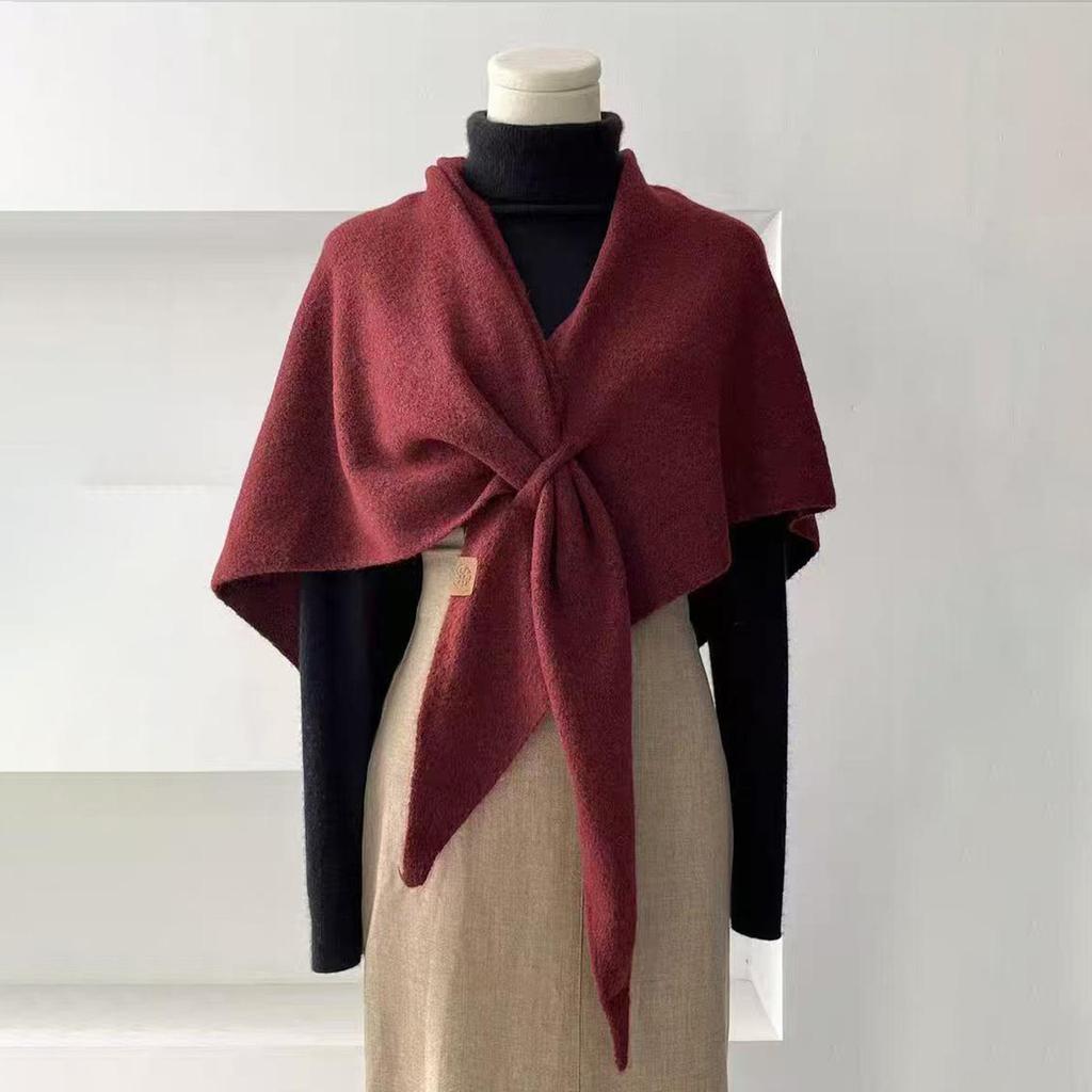 Damen Schwarzer Wollmischungs-Dreiecksschal - Herbst/Winter Warm, Vielseitiger Einfarbiger Schal, Hochwertiges und Schlichtes Design.