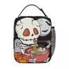 Cartoon Skeleton Eating Ramen Food Halloween Insulated Lunch Bag for Women Kids Portable Food Boxes Thermal Lunch Box Tote