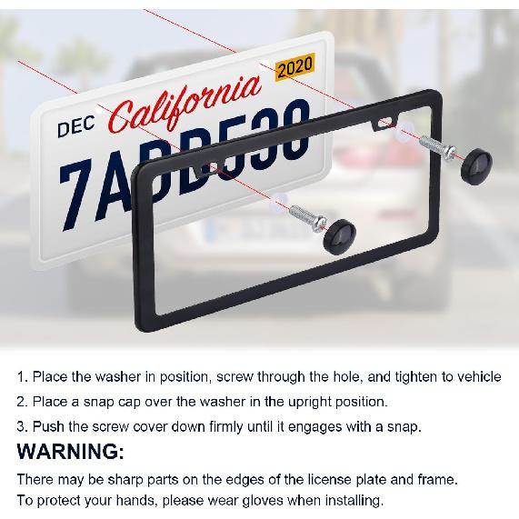 License Plate Frames Black - 2 Pack Rustproof Stainless Steel License Plate Holders, Well-Equipped Durable Front License Plate Mounting Kit With 2