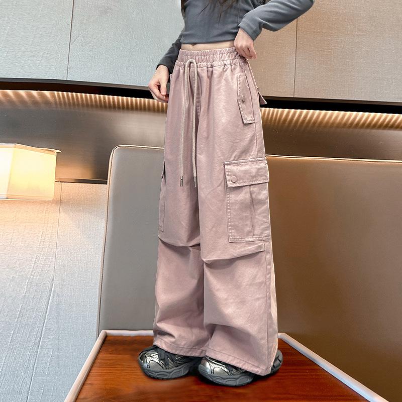 Trendy Girls' Wide Leg Cargo Pants – Spring/Autumn Casual Wear for Junior High School Students