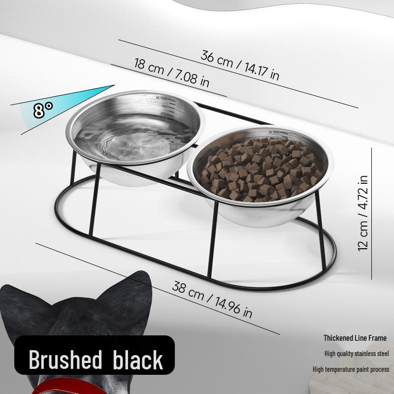 Stainless Steel Floor-Standing Pet Feeder with Double Anti-Fall Bowls for Cats and Dogs