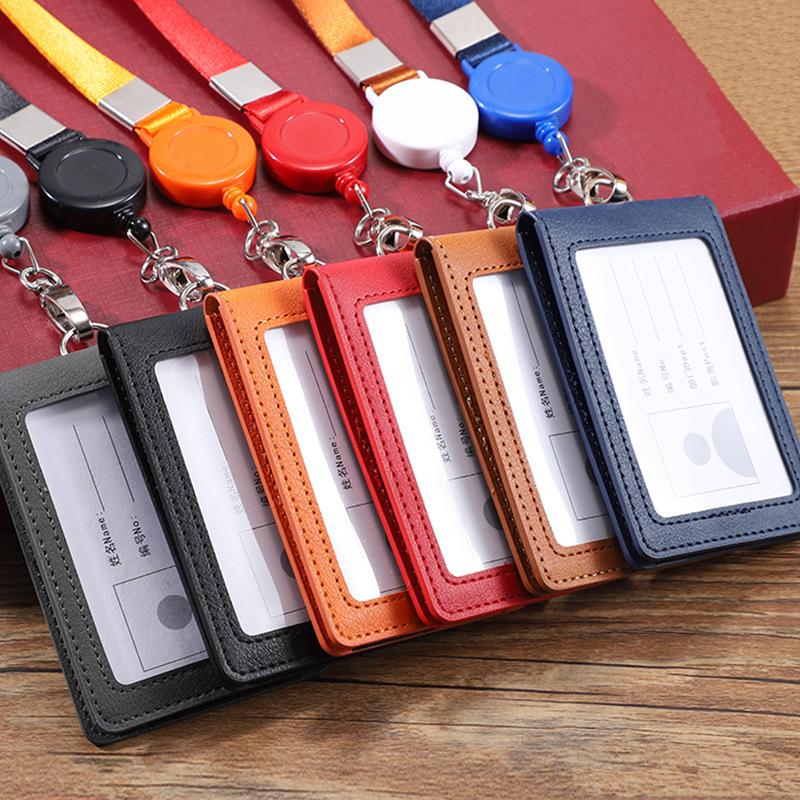 Fashion Business Card Cover Bags Case Simple Leather Office Work ID Card Holder Business Work Card ID Badge Holder Lanyard Set