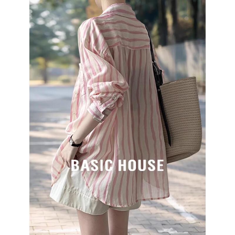 Basic House Women s Striped Ice Silk Sun Protection Shirt L
