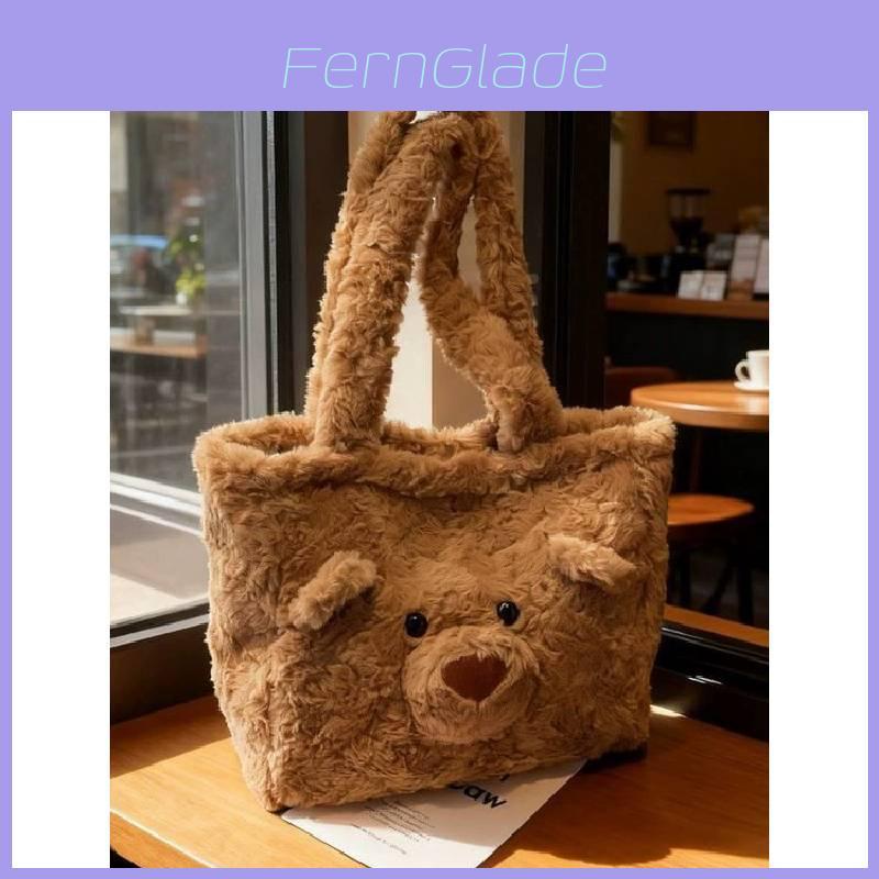 Japanese Cartoon Plush Bear Shoulder Bag With Storage For Daily Use