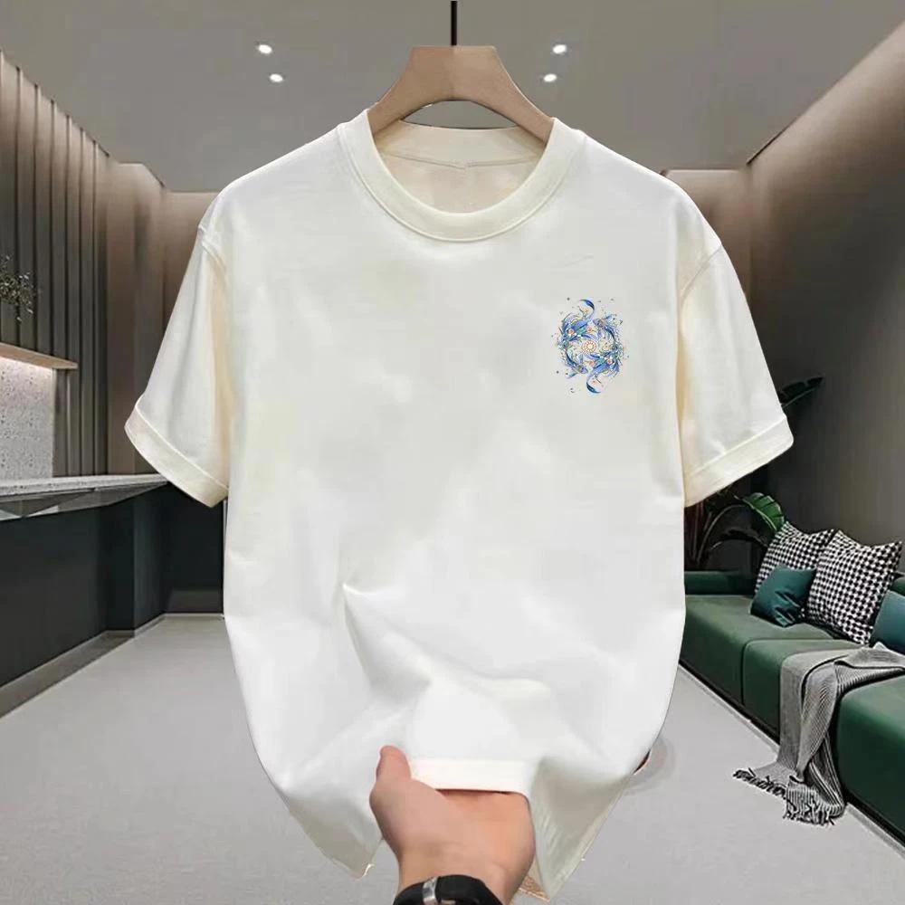 Camiseta estampada de algodón puro de manga corta para hombre de marca moderna Camiseta versátil de cuello redondo para hombre y mujer moderna Hombre