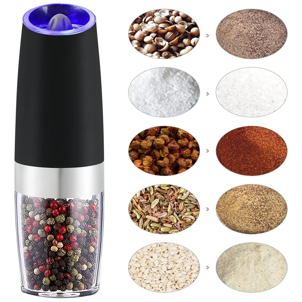 Electric Automatic Mill Spice Salt and Pepper Grinder Gravity LED Light Adjustable Coarseness Kitchen Steak Tool Sets