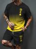 Gradient Letter Pattern 3D Print Tracksuits Men Casual Short Sleeve T-Shirt Shorts Sets 2pcs Sportswear Suits Man Clothing