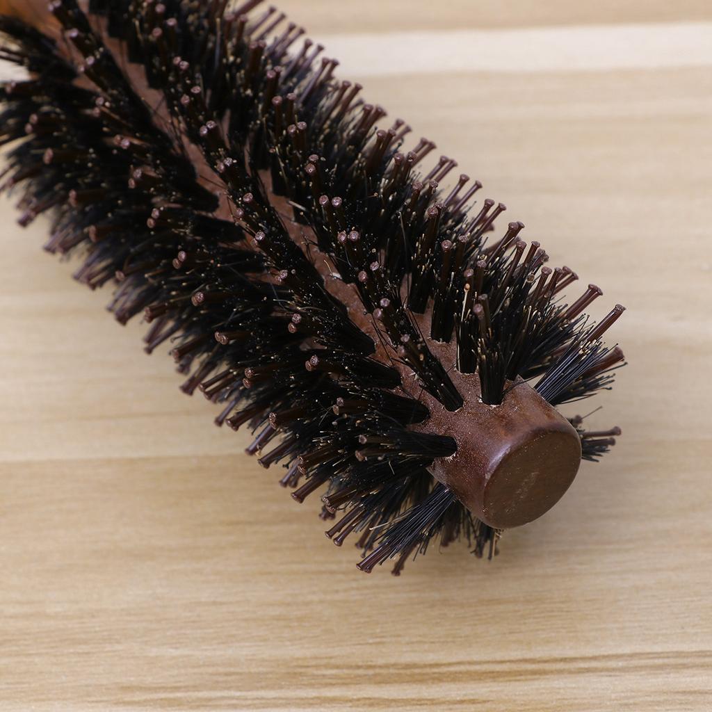 Professional Boar Bristle Nylon Round Hair Brush for Blow Drying Straightening Curling Styling Spiral Design Wooden Handle