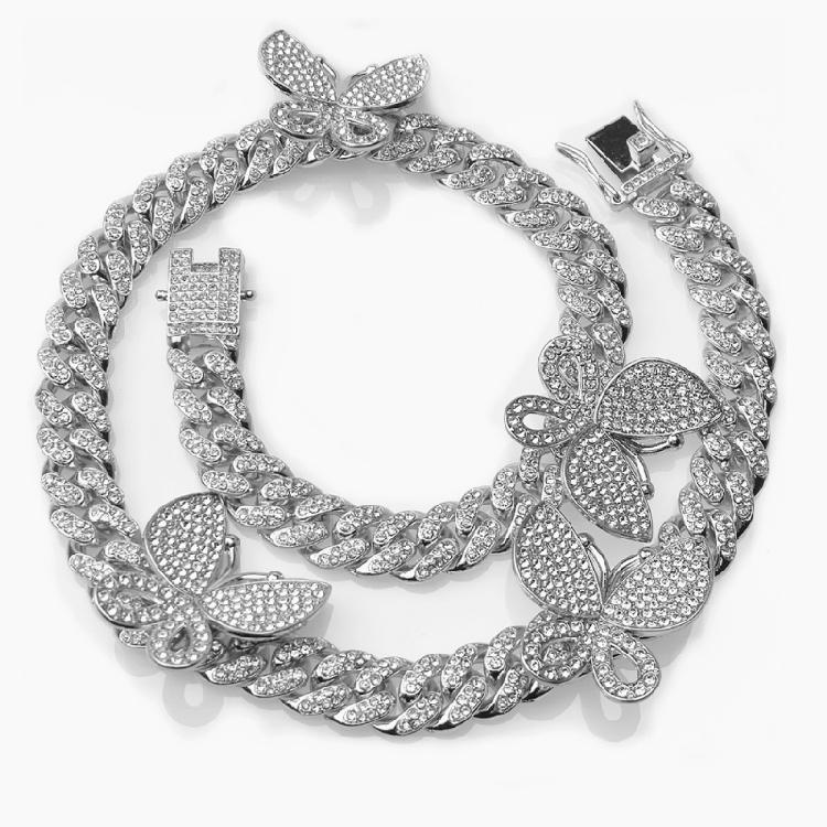 Bling Cuban Link Chain Butterfly Choker Necklace Thick Rapper Chains Hip-Hop