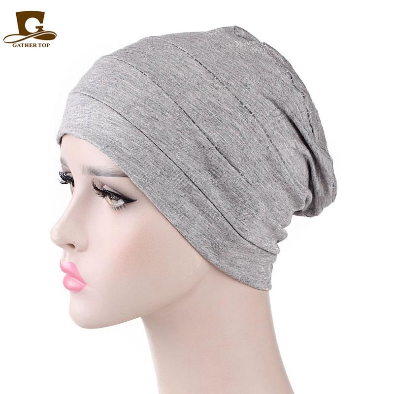 

New Womens Soft Comfy Chemo Cap Wave and Sleep Turban Hat Liner for Cancer Hair Loss Cotton Headwear Head Wrap Hair Accessories серый