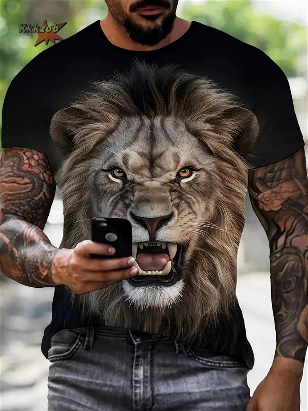 

Summer Men s T-Shirt Lion Animal Cartoon Printed Pattern Outdoor Short Sleeve Size Loose Oversized T-Shirt for Men s Shirts Tops 6XL